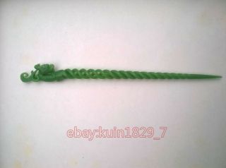 Exquisite Chinese Old Hand Carving Natural Green Jade Phoenix Hairpin Ljw466
