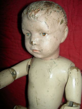 Early Schoenhut Jointed Wood Carved Hair Boy Doll,  " Transitional Model " 16/204