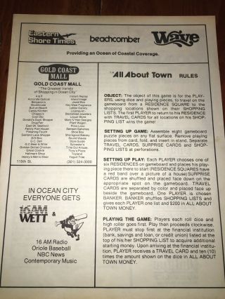 All About Town Rare Vintage Ocean City Maryland Board Game 1982 EUC Complete 6