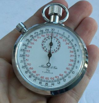 RARE Vintage Wind Up Pocket Stop Watch Timer Marcel & Cie 7 Jewels Swiss 1/10 NR 3