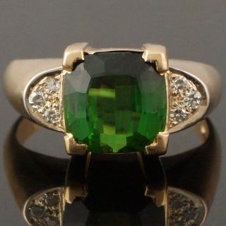Stunning Solid 14k Yellow Gold 3.  83 Ct.  Green Tourmaline & Pave Diamond Ring
