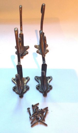 4 vintage brass coat hooks with screws 2