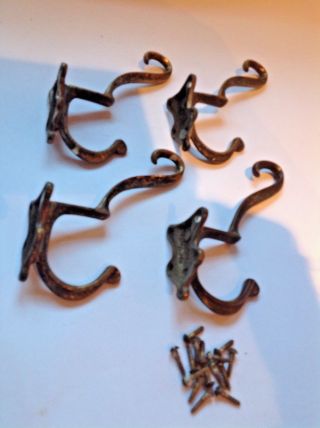 4 vintage brass coat hooks with screws 3