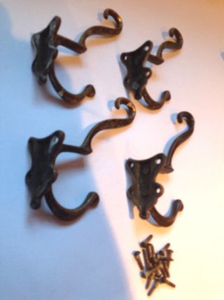 4 vintage brass coat hooks with screws 4