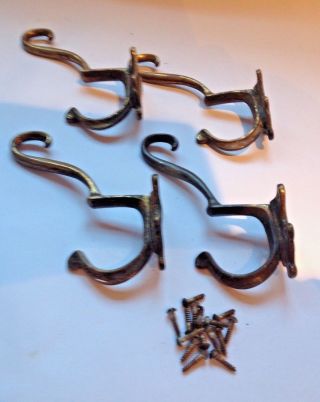 4 vintage brass coat hooks with screws 5