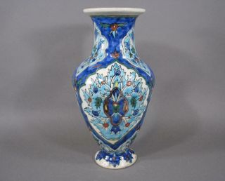 Antique Turkish Pottery Iznik Style Vase,  11 Inch