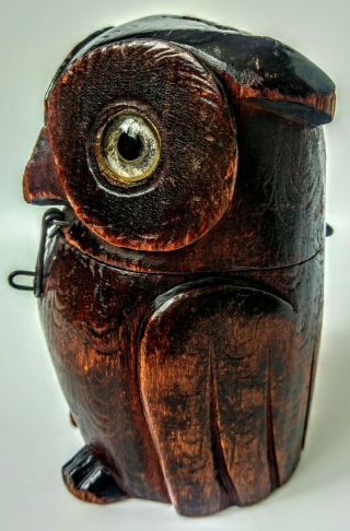 VINTAGE CHARMING BLACK FOREST OWL MONEY BOX GLASS EYES,  HIGHLY DETAILED & HINGED 3