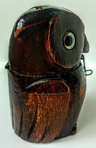 VINTAGE CHARMING BLACK FOREST OWL MONEY BOX GLASS EYES,  HIGHLY DETAILED & HINGED 7