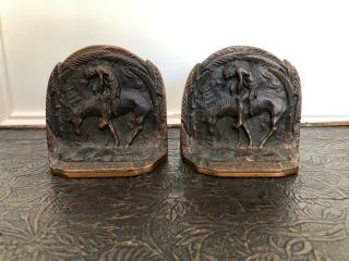 Pair Vintage Native American Indian Solid Bronze Bookends