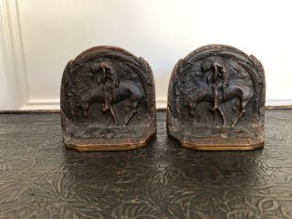 PAIR VINTAGE NATIVE AMERICAN INDIAN SOLID BRONZE BOOKENDS 2