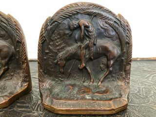 PAIR VINTAGE NATIVE AMERICAN INDIAN SOLID BRONZE BOOKENDS 3