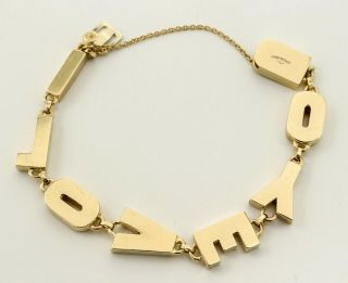 RARE Lucien Piccard SIGNED 14K Textured Yellow Gold I LOVE YOU Link Bracelet 5