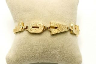 RARE Lucien Piccard SIGNED 14K Textured Yellow Gold I LOVE YOU Link Bracelet 7