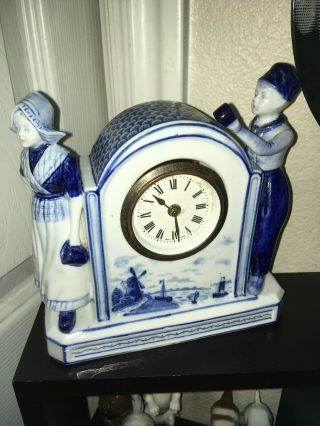 Vintage Delft Manner Made In West Germany Key Wind Clock Mantle Clock