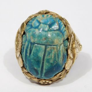 14k Arts And Crafts Carved Scarab Ring Circa 1900 Rare