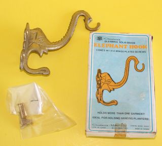 Vintage Chadwick Solid Brass Elephant Figural Coat Wall Hook W Box Screws 1975