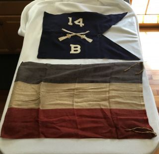 2 Old Military Flags 14 B Infantry Division Guidon World War ?