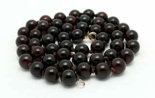 Fine Antique Dark Cherry Amber Bakelite Bead Necklace 53.  5 Grams