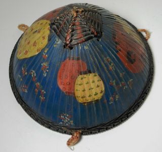 Antique Chinese China Bamboo Wood Hand Painted Hat Lantern Vase
