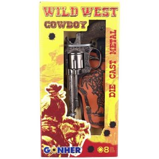 Wild West Cowboy Gonher Die Cast Metal Toy Gun 8 Shots Holster Set