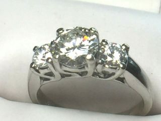 Awesome 14k White Gold 1.  5 Ctw 3 Stones Diamonds Ring.  Sz 5.  25.  3.  5gm.
