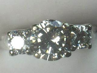 AWESOME 14K White gold 1.  5 ctw 3 stones DIAMONDS ring.  sz 5.  25.  3.  5gm. 2