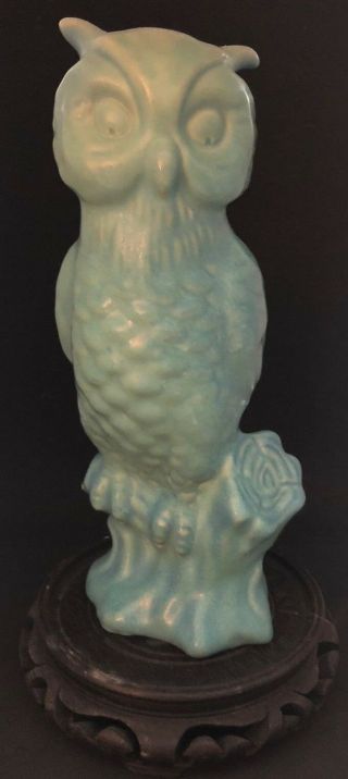 Van Briggle Pottery Large OWL Statue Green w/Blue accents 2