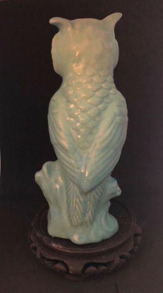 Van Briggle Pottery Large OWL Statue Green w/Blue accents 4