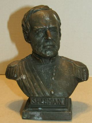 Vintage Spelter Metal Bust Of Army General William T Sherman Statue