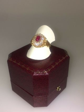 An Antique Victorian c1880 Ruby & Diamond Handmade Cluster Ring, 3