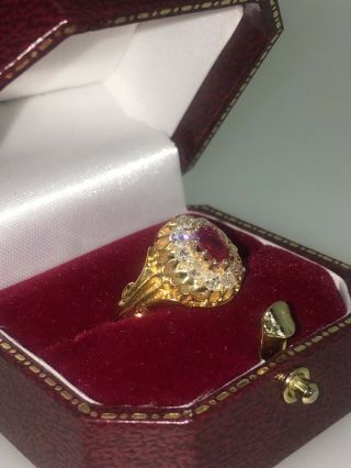 An Antique Victorian c1880 Ruby & Diamond Handmade Cluster Ring, 4
