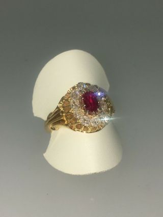 An Antique Victorian c1880 Ruby & Diamond Handmade Cluster Ring, 5