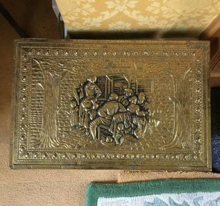 Vintage Antique Embossed Brass Wood Fire Side Box Coal Home Furniture Grate