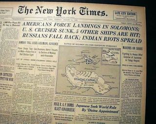 Battle Of Guadalcanal Starts World War Ii U.  S.  Marines Landing 1942 Newspaper