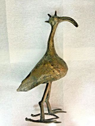 Old Ancient Benin ? Bird Solid Bronze Statue Sculpture Patina Estate