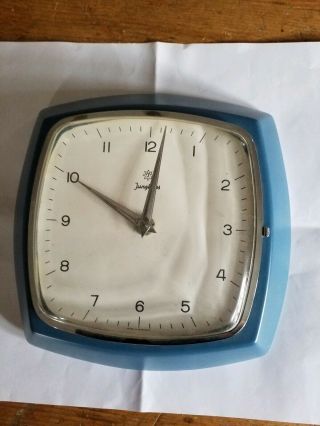 Vintage Junghans Blue Ceramic 50s/ 60s Battery Wall Clock.  Spares Or Repairs