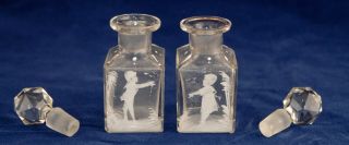 Antique Mary Gregory Glass Scent Bottles/Smelling Salts - Boy & Girl 3