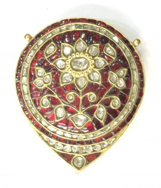 Vintage Antique 18k Gold Jewelry Diamond Polki Reversible Pendant Amulet