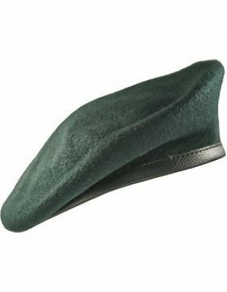 Beret (bt - E08/07) Sf Green With Leather Sweatband Size 7 1/4 " (lined)