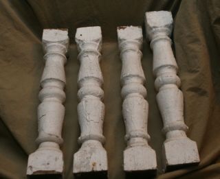 4 Antique Primitive Architectural Painted Pair Wood Balusters Posts Sq Nail