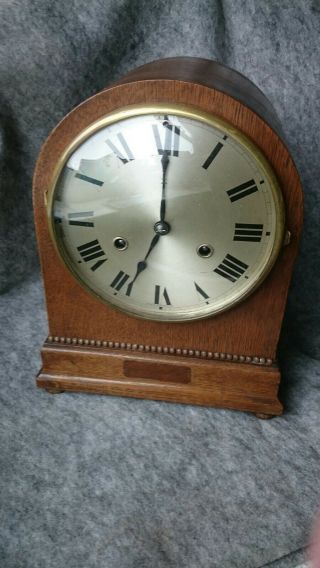 H.  A.  C 1920/30s Oak Case Chiming Mantel Clock For Restoration