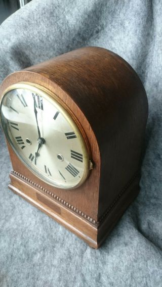 H.  A.  C 1920/30s Oak Case Chiming Mantel Clock For Restoration 5