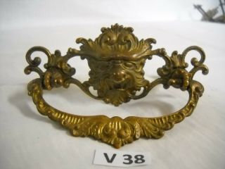 Antique Victorian Cast Brass Drawer Pull Lion Head Figural