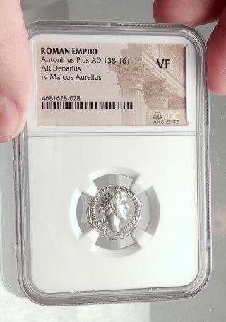 ANTONINUS PIUS & MARCUS AURELIUS Authentic Ancient Silver Roman Coin NGC i72925 3