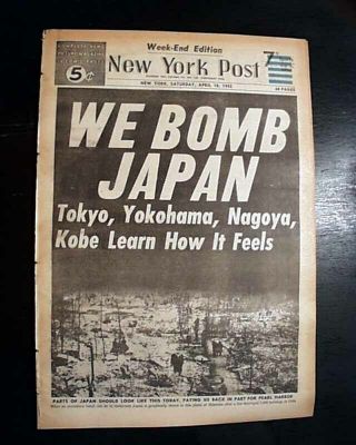 Doolittle Raid James Jimmy Japan Bombers Attack 1st 1942 World War Ii Newspaper