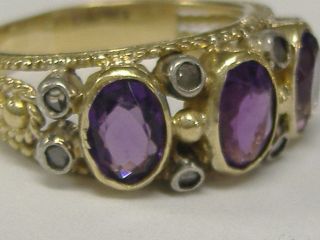 LARGE 18 K GOLD ANCIENT ROSE CUT DIAMONDS AND AMETHYST RING SIZE 7 2