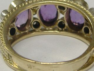 LARGE 18 K GOLD ANCIENT ROSE CUT DIAMONDS AND AMETHYST RING SIZE 7 5