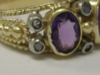 LARGE 18 K GOLD ANCIENT ROSE CUT DIAMONDS AND AMETHYST RING SIZE 7 7