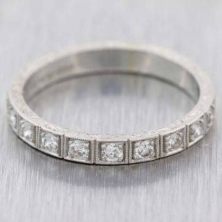 1930s Antique Art Deco Platinum Engraved.  50ctw Diamond 3mm Wedding Band Ring D8