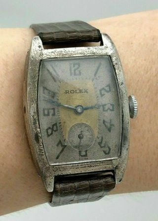 Rare Vintage & Old 1926 Rolex Chromatic Tank Silver Ww1 Men’s Art Deco Watch